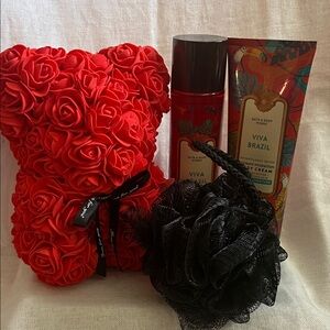 Bath & Body Works Viva Brazil Gift Bundle with Red Rose Angel Bear